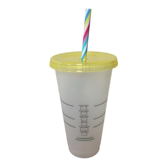 Starbucks Mystery Color Change 24oz Tumbler with Yellow Lid & Rainbow Straw NWT - Picture 3 of 4